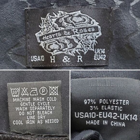 H&R Hearts and Roses Desirable Black Velvet Flocked Animal Print Tea Dress 10 - Picture 6 of 8